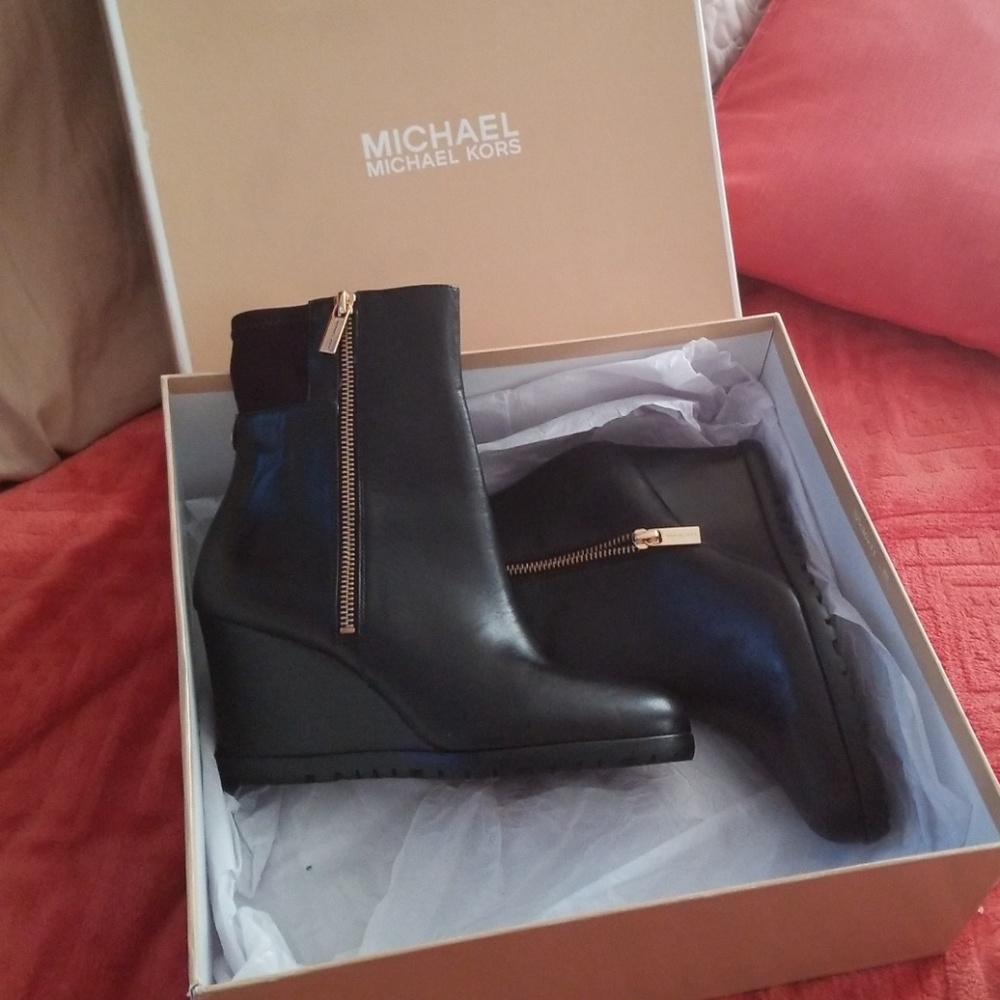Michael Kors black wedge boots